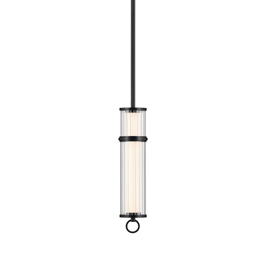 Kichler Riven 15.5" LED 1 Light Mini Pendant, Black/Clear Fluted