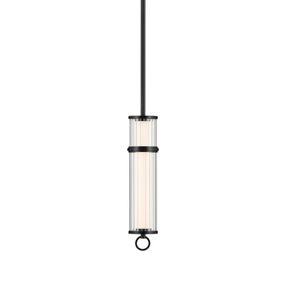 Kichler Riven 15.5" LED 1 Light Mini Pendant, Black/Clear Fluted