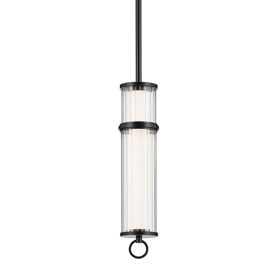 Kichler Riven 15.5" LED 1 Light Mini Pendant, Black/Clear Fluted