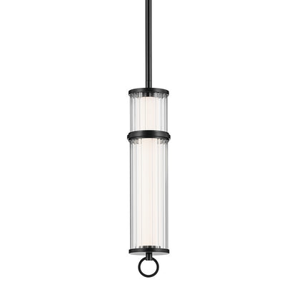 Kichler Riven 15.5" LED 1 Light Mini Pendant, Black/Clear Fluted