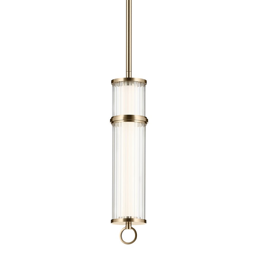Kichler Riven 15.5" LED 1 Light Pendant, Bronze/Clear Fluted