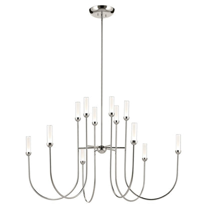 Kichler Moraine 50" LED 12 Light 2-Tier Chandelier, Nickel - 52758PNLED