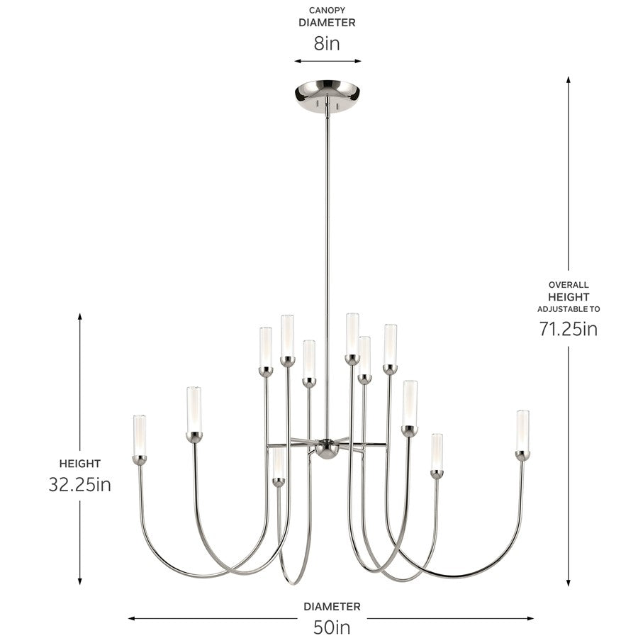 Kichler Moraine 50" LED 12 Light 2-Tier Chandelier, Nickel
