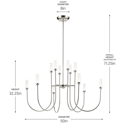 Kichler Moraine 50" LED 12 Light 2-Tier Chandelier, Nickel