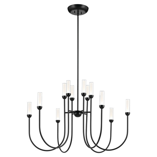 Kichler Moraine 40" LED 12 Light 2-Tier Chandelier, Black - 52759BKLED
