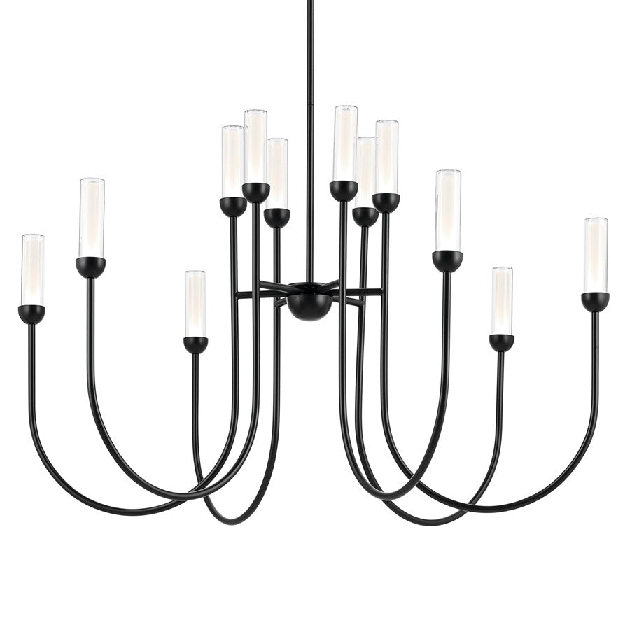 Kichler Moraine 40" LED 12 Light 2-Tier Chandelier, Black