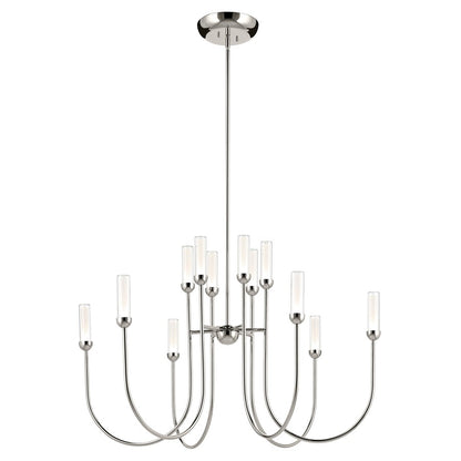 Kichler Moraine 40" LED 12 Light 2-Tier Chandelier, Nickel - 52759PNLED