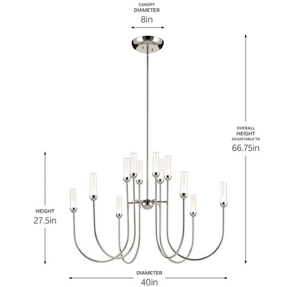 Kichler Moraine 40" LED 12 Light 2-Tier Chandelier, Nickel