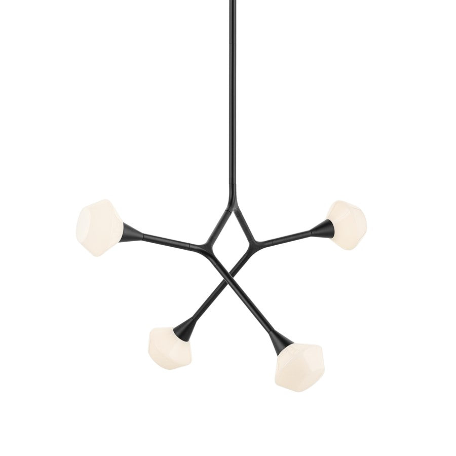 Kichler Cassius 39.5" 4 Light Convertible Chandelier, Black/Opal Glass