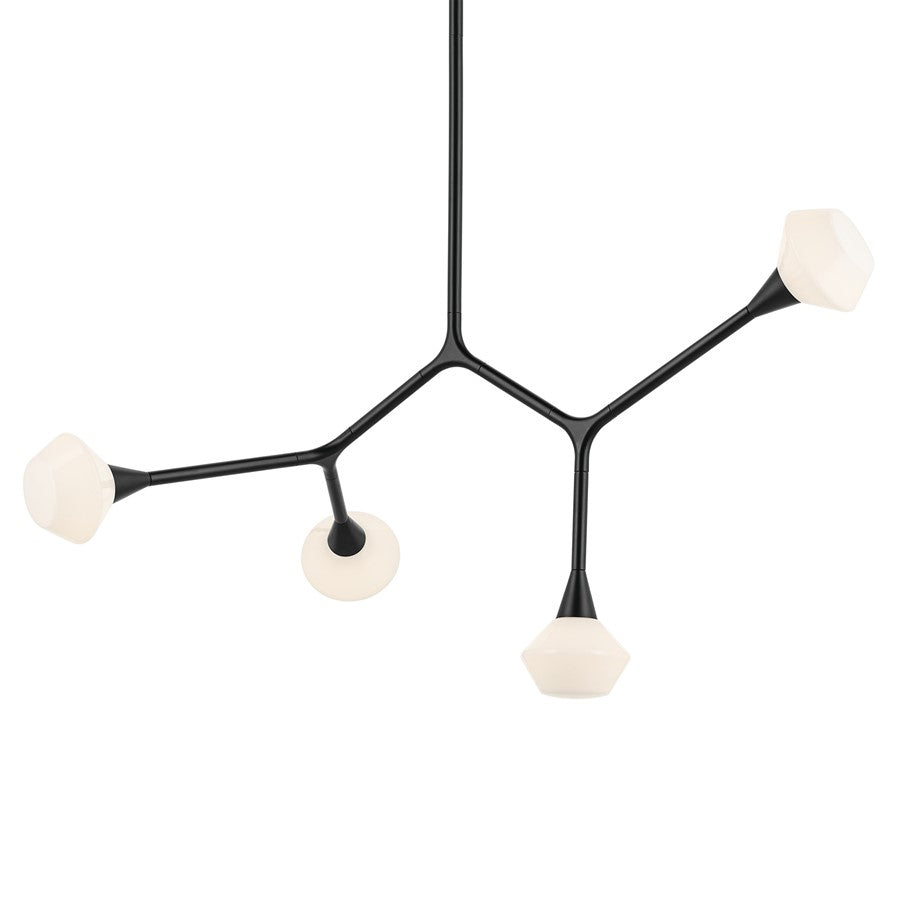 Kichler Cassius 39.5" 4 Light Convertible Chandelier, Black/Opal Glass