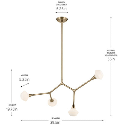 Kichler Cassius 39.5" 4 Light Convertible Chandelier, Bronze/Opal