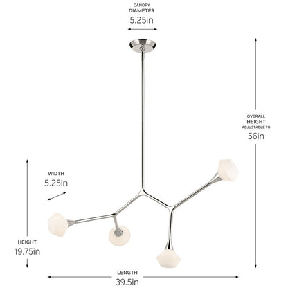 Kichler Cassius 39.5" 4 Light Convertible Chandelier, Nickel/Opal
