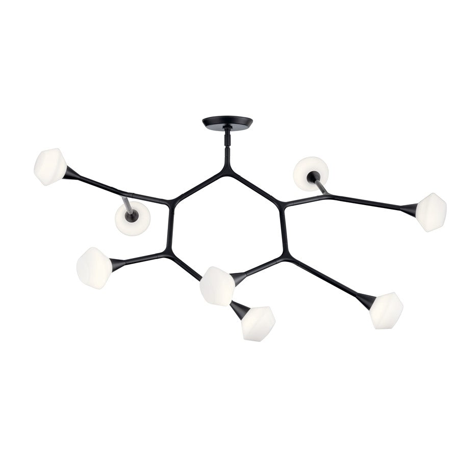 Kichler Cassius 52.5" 8 Light Convertible Chandelier, Black/Opal Glass