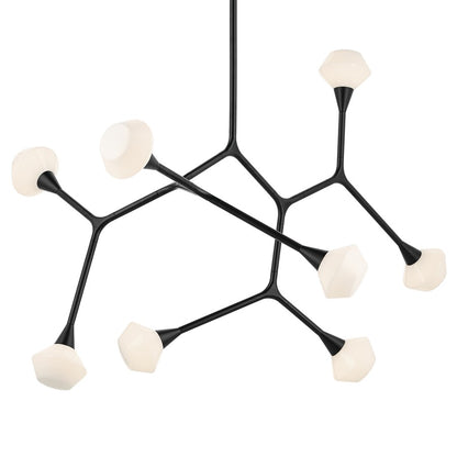 Kichler Cassius 52.5" 8 Light Convertible Chandelier, Black/Opal Glass