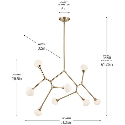 Kichler Cassius 61.25" 8 Light Convertible Chandelier, Bronze/Opal