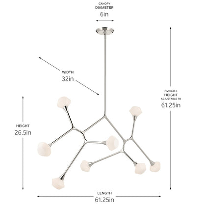 Kichler Cassius 61.25" 8 Light Convertible Chandelier, Nickel/Opal