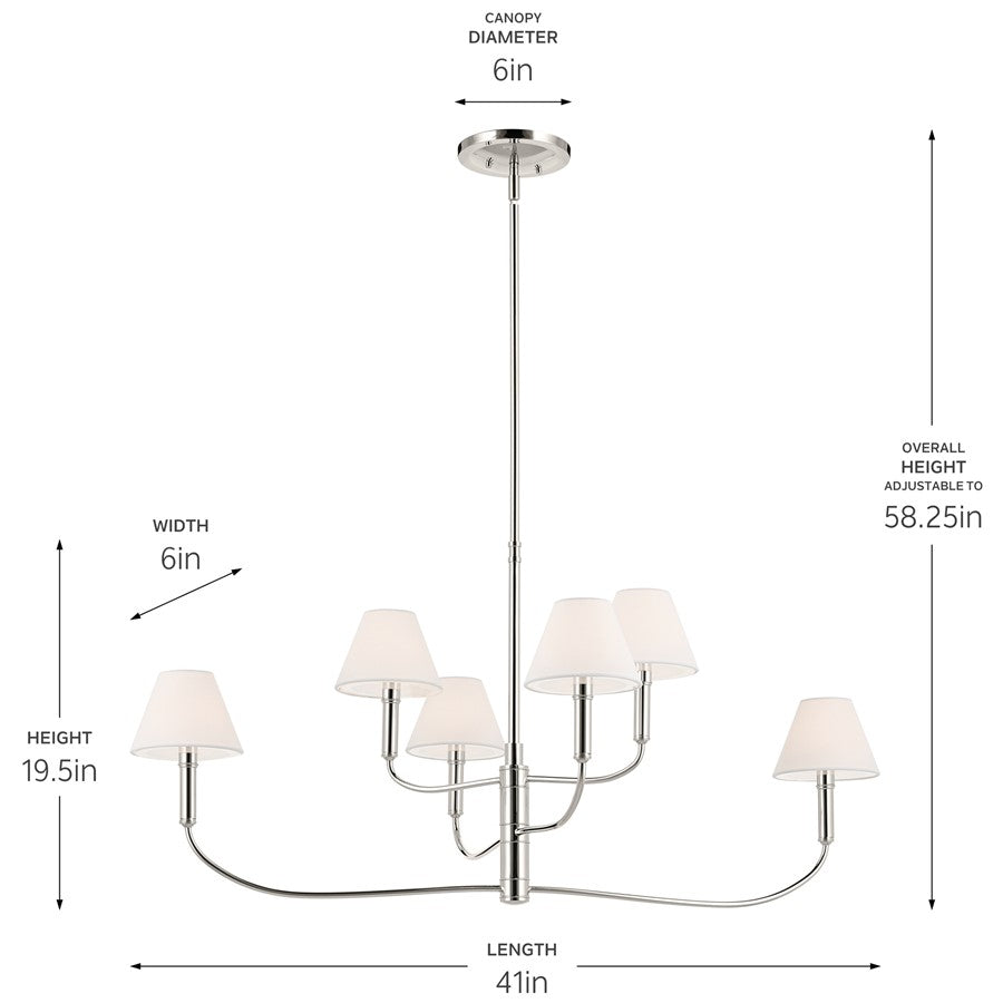 Kichler Eadie 41" 6 Light Chandelier, Polished Nickel