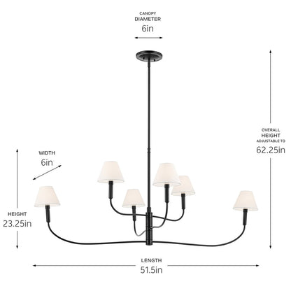Kichler Eadie 51.5" 6 Light Chandelier, Black
