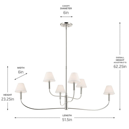 Kichler Eadie 51.5" 6 Light Chandelier, Polished Nickel