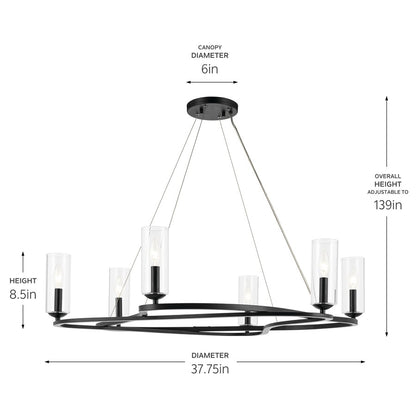 Kichler Harpin 37.75" 6 Light 1 Tier Chandelier, Black/Clear Glass