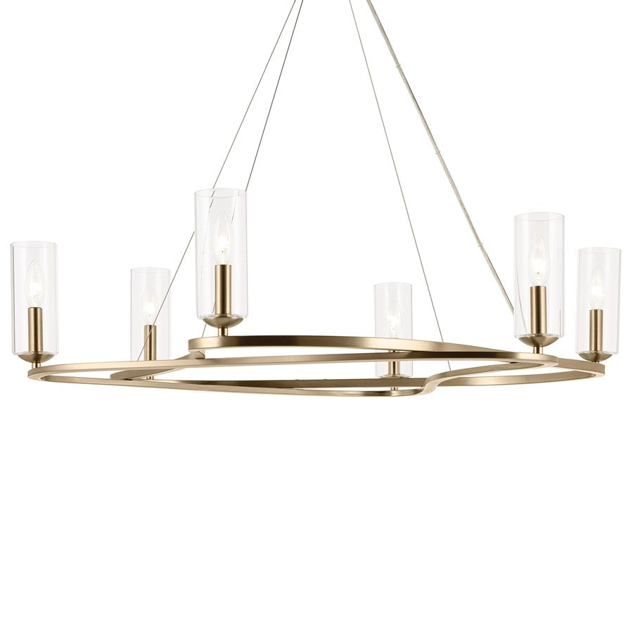 Kichler Harpin 37.75" 6 Light Chandelier, Champagne Bronze/Clear