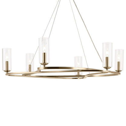 Kichler Harpin 37.75" 6 Light Chandelier, Champagne Bronze/Clear