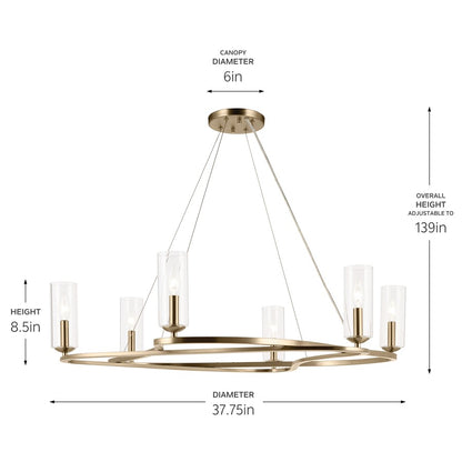 Kichler Harpin 37.75" 6 Light Chandelier, Champagne Bronze/Clear