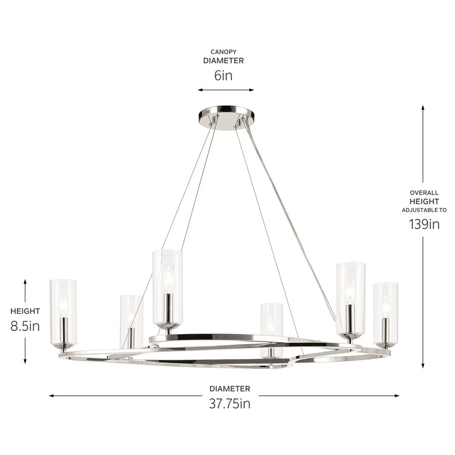 Kichler Harpin 37.75" 6 Light 1 Tier Chandelier, Polished Nickel/Clear