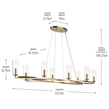 Kichler Harpin 52.5" 8Lt Linear Chandelier/Oval Pendant, Bronze/Clear