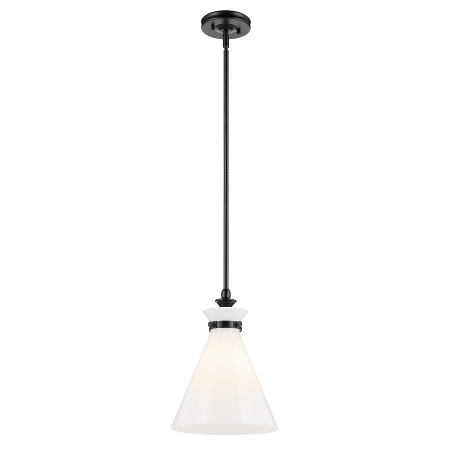 Kichler Laria 10.5" 1 Light Pendant, Black/Opal Glass - 52774BK