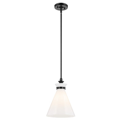 Kichler Laria 10.5" 1 Light Pendant, Black/Opal Glass - 52774BK