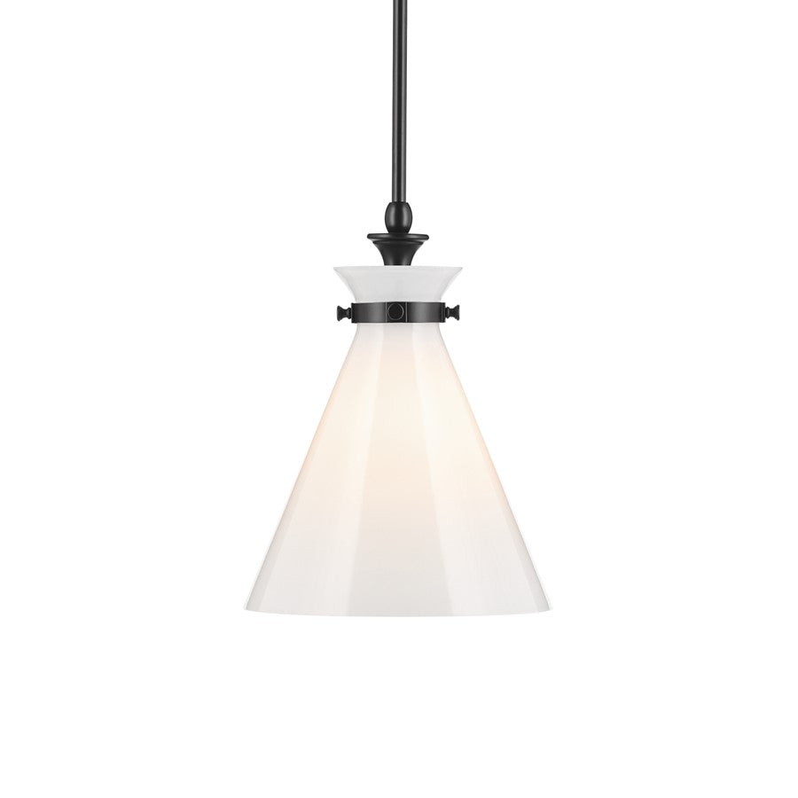 Kichler Laria 10.5" 1 Light Pendant, Black/Opal Glass