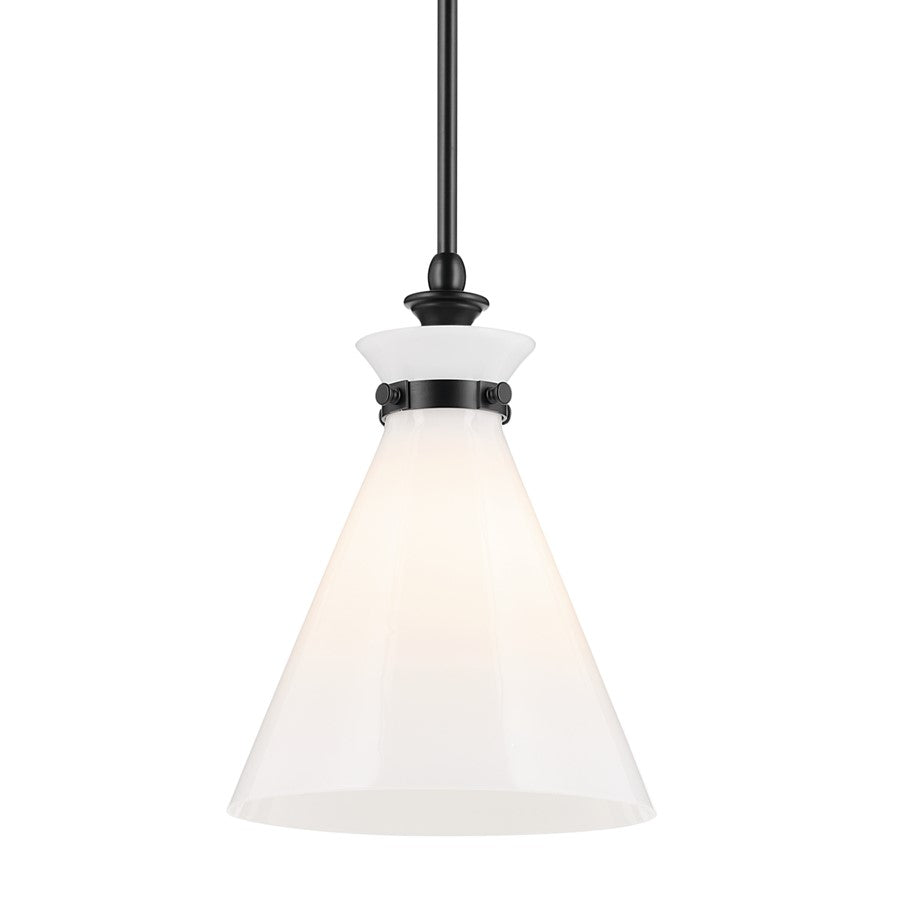 Kichler Laria 10.5" 1 Light Pendant, Black/Opal Glass