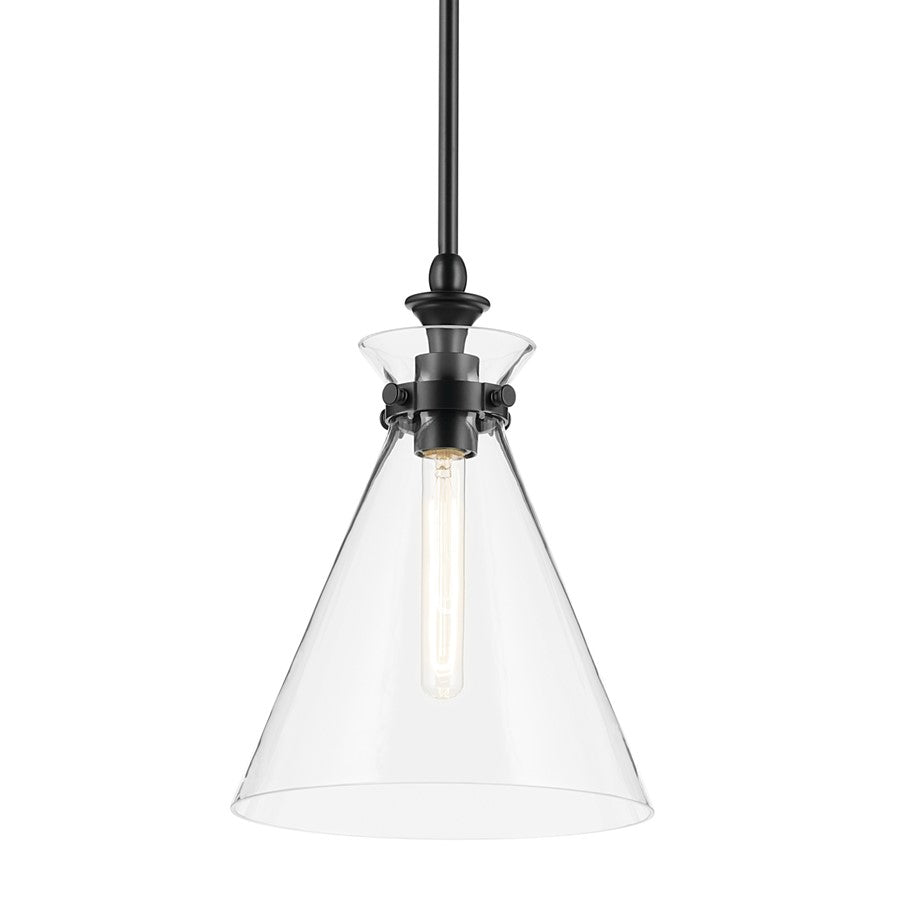 Kichler Laria 10.5" 1 Light Pendant, Black/Clear Glass