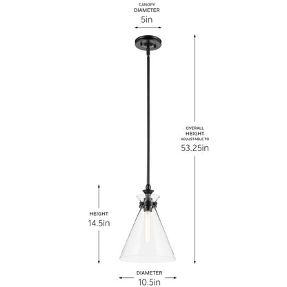 Kichler Laria 10.5" 1 Light Pendant, Black/Clear Glass