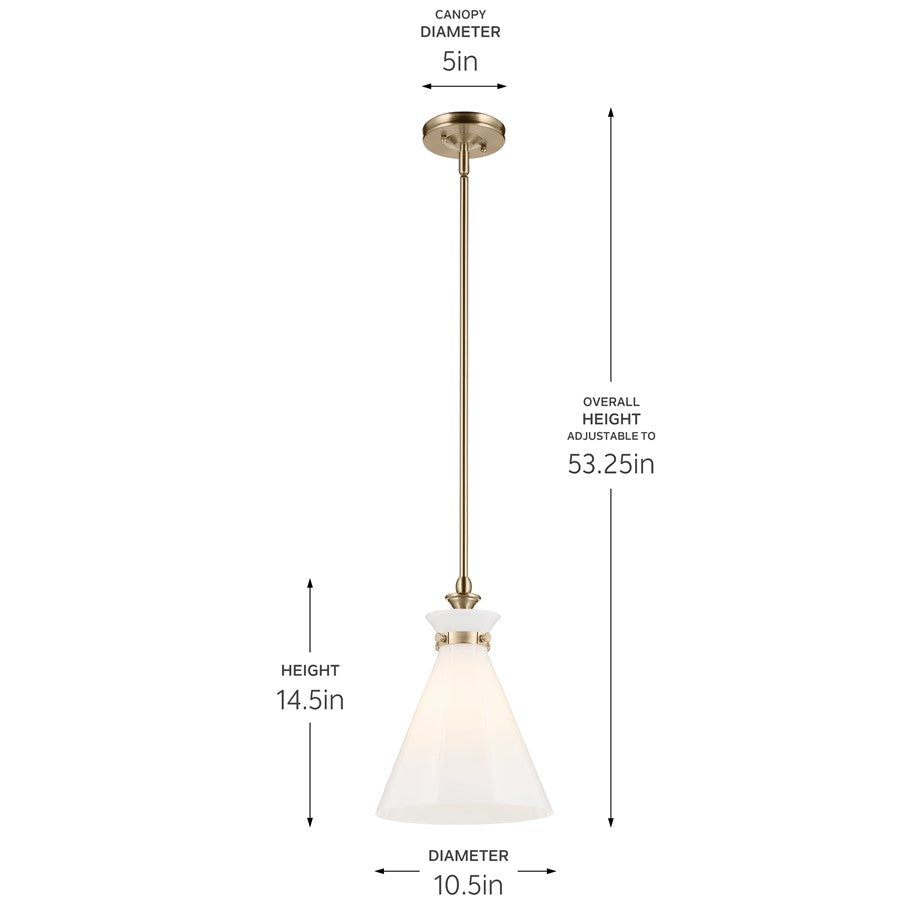 Kichler Laria 10.5" 1 Light Pendant, Champagne Bronze/Opal Glass