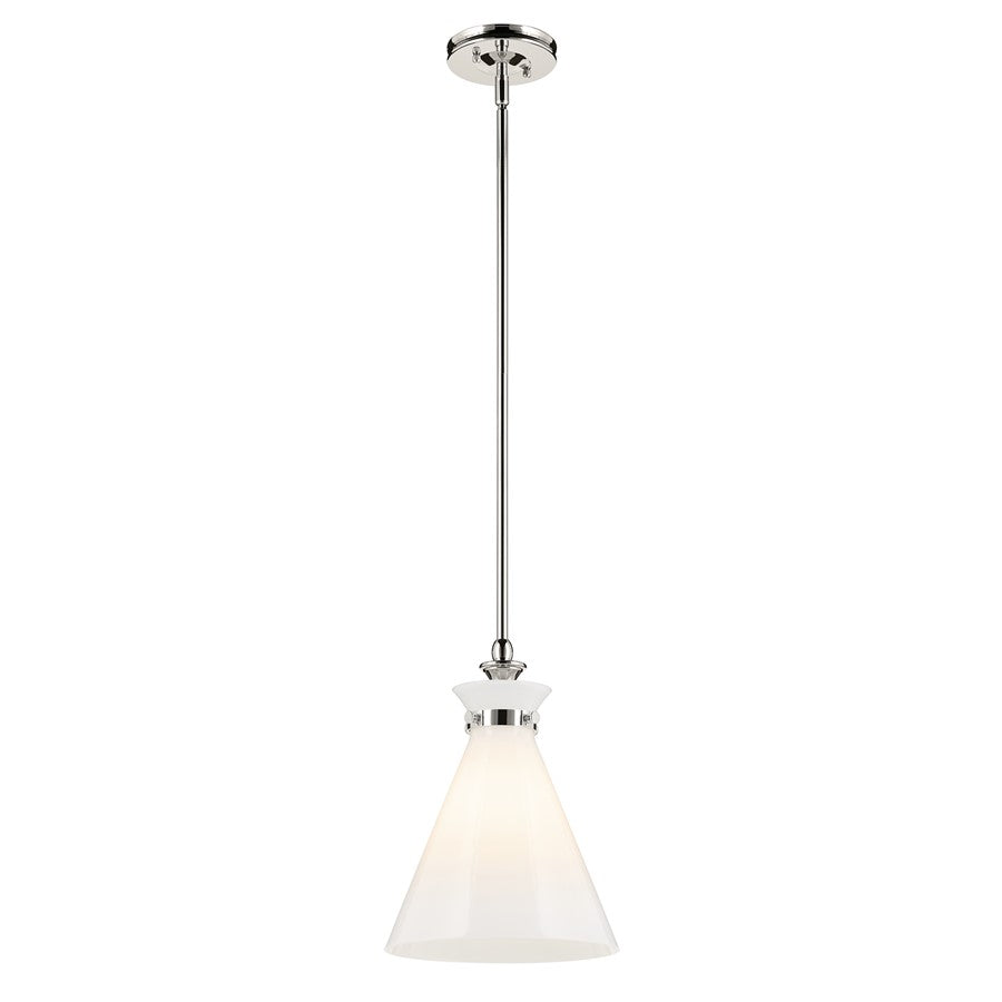 Kichler Laria 10.5" 1 Light Pendant, Polished Nickel/Opal Glass - 52774PN