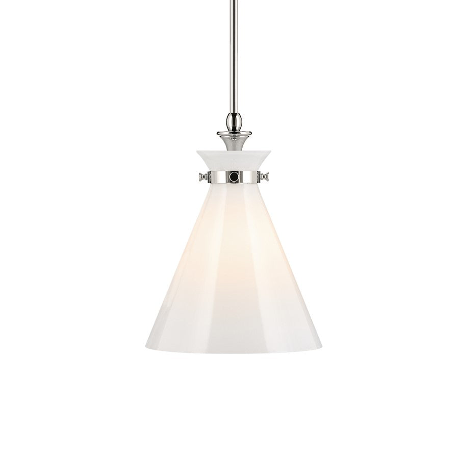 Kichler Laria 10.5" 1 Light Pendant, Polished Nickel/Opal Glass
