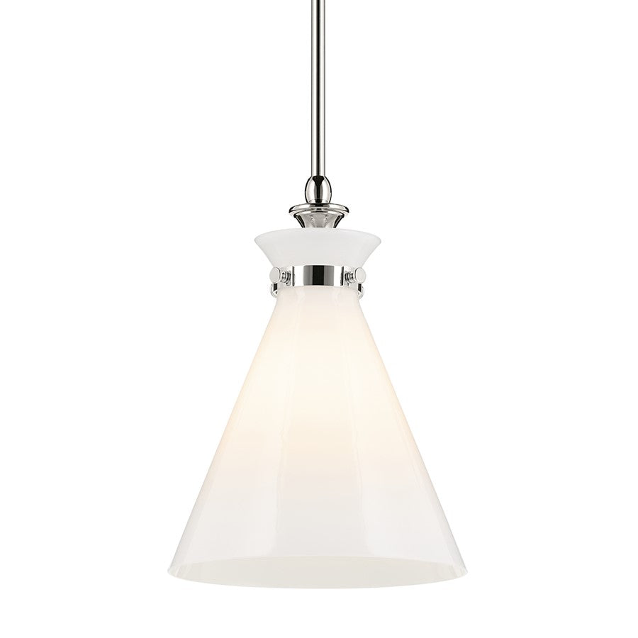 Kichler Laria 10.5" 1 Light Pendant, Polished Nickel/Opal Glass