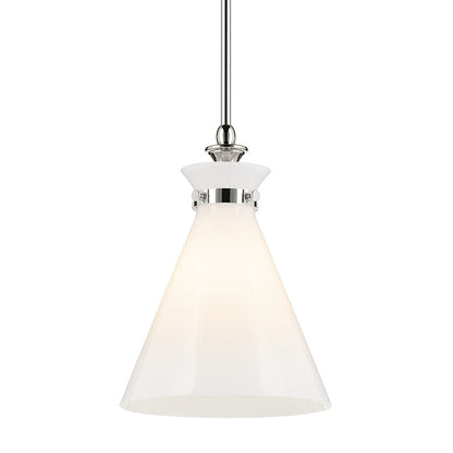 Kichler Laria 10.5" 1 Light Pendant, Polished Nickel/Opal Glass