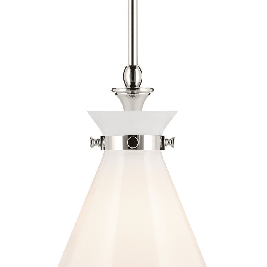 Kichler Laria 10.5" 1 Light Pendant, Polished Nickel/Opal Glass