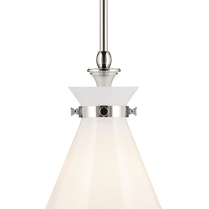 Kichler Laria 10.5" 1 Light Pendant, Polished Nickel/Opal Glass