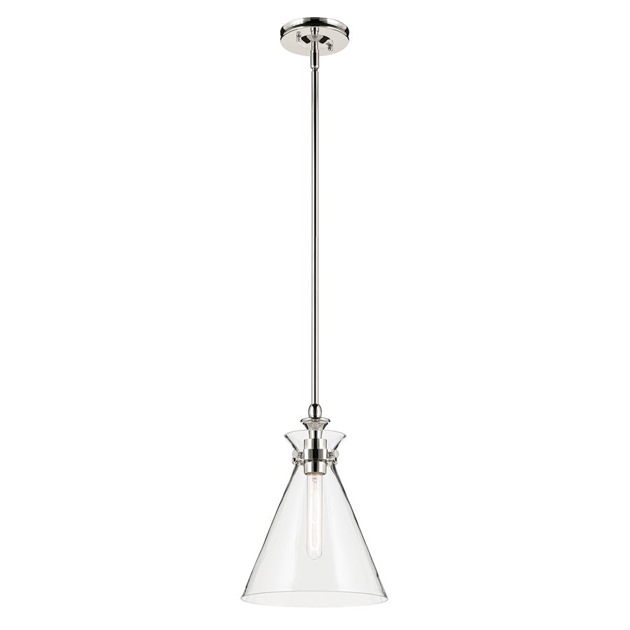 Kichler Laria 10.5" 1 Light Pendant, Polished Nickel/Clear Glass - 52774PNCLR