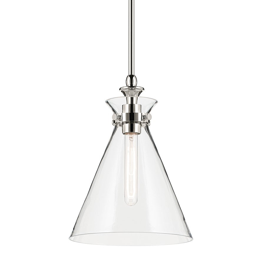 Kichler Laria 10.5" 1 Light Pendant, Polished Nickel/Clear Glass