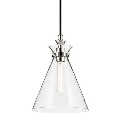 Kichler Laria 10.5" 1 Light Pendant, Polished Nickel/Clear Glass
