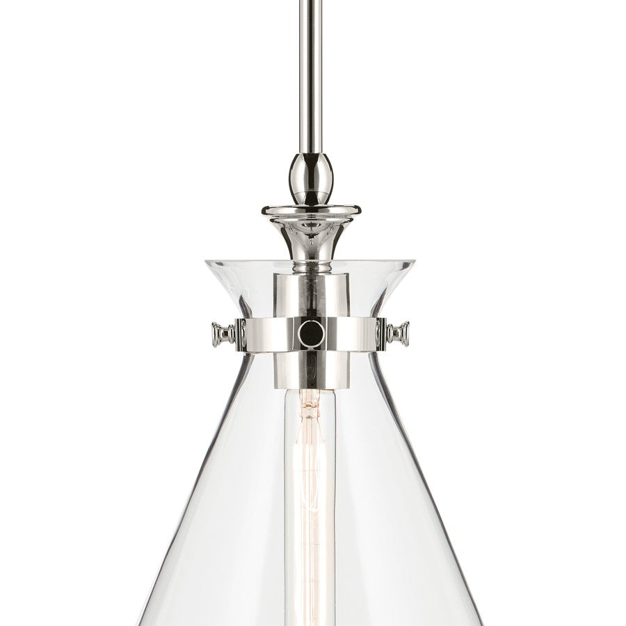 Kichler Laria 10.5" 1 Light Pendant, Polished Nickel/Clear Glass