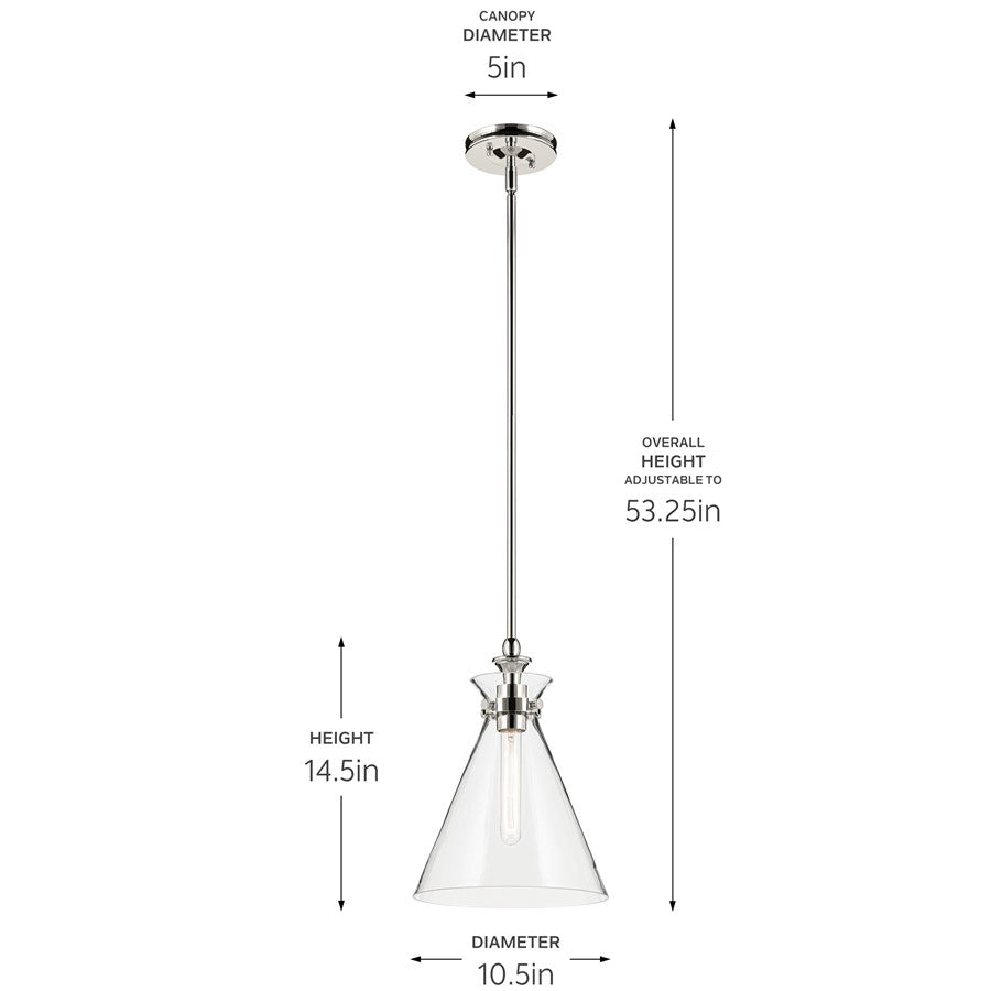 Kichler Laria 10.5" 1 Light Pendant, Polished Nickel/Clear Glass