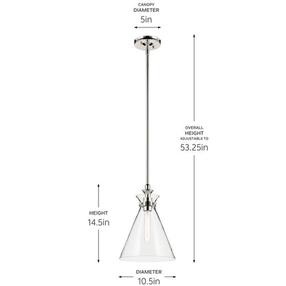 Kichler Laria 10.5" 1 Light Pendant, Polished Nickel/Clear Glass