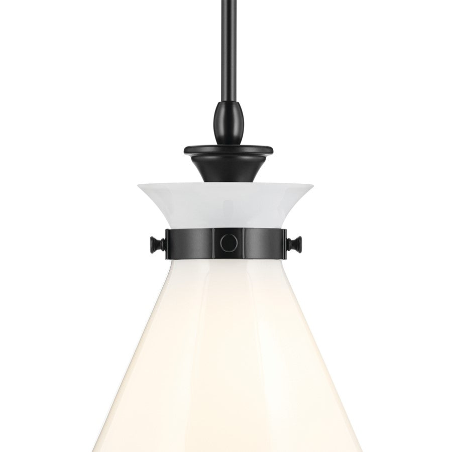 Kichler Laria 16" 1 Light Pendant, Black/Opal Glass
