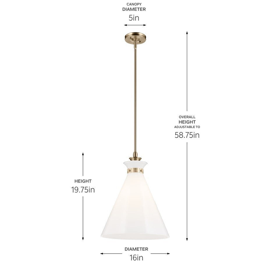 Kichler Laria 16" 1 Light Pendant, Champagne Bronze/Opal Glass